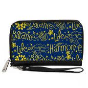 PU Zip Around Wallet Rectangle - HARMONY BALANCE LIFE Icons Collage Blue/Yellow Clutch Zip Around Wallets Buckle-Down   