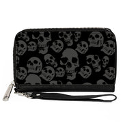PU Zip Around Wallet Rectangle - Skulls Stacked Weathered Black/Gray Clutch Zip Around Wallets Buckle-Down   