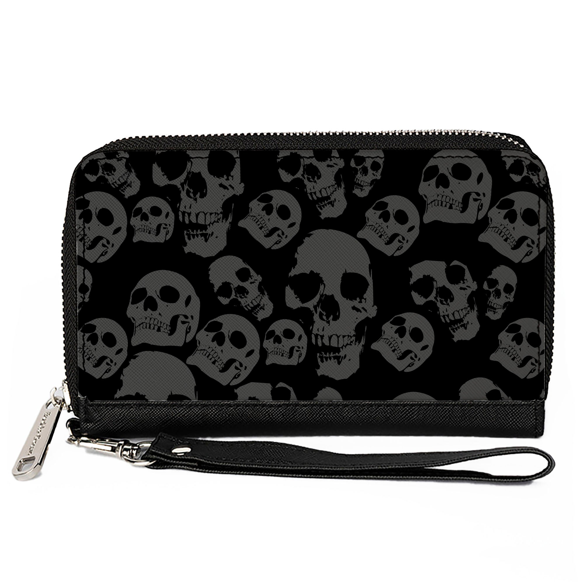 PU Zip Around Wallet Rectangle - Skulls Stacked Weathered Black/Gray Clutch Zip Around Wallets Buckle-Down   
