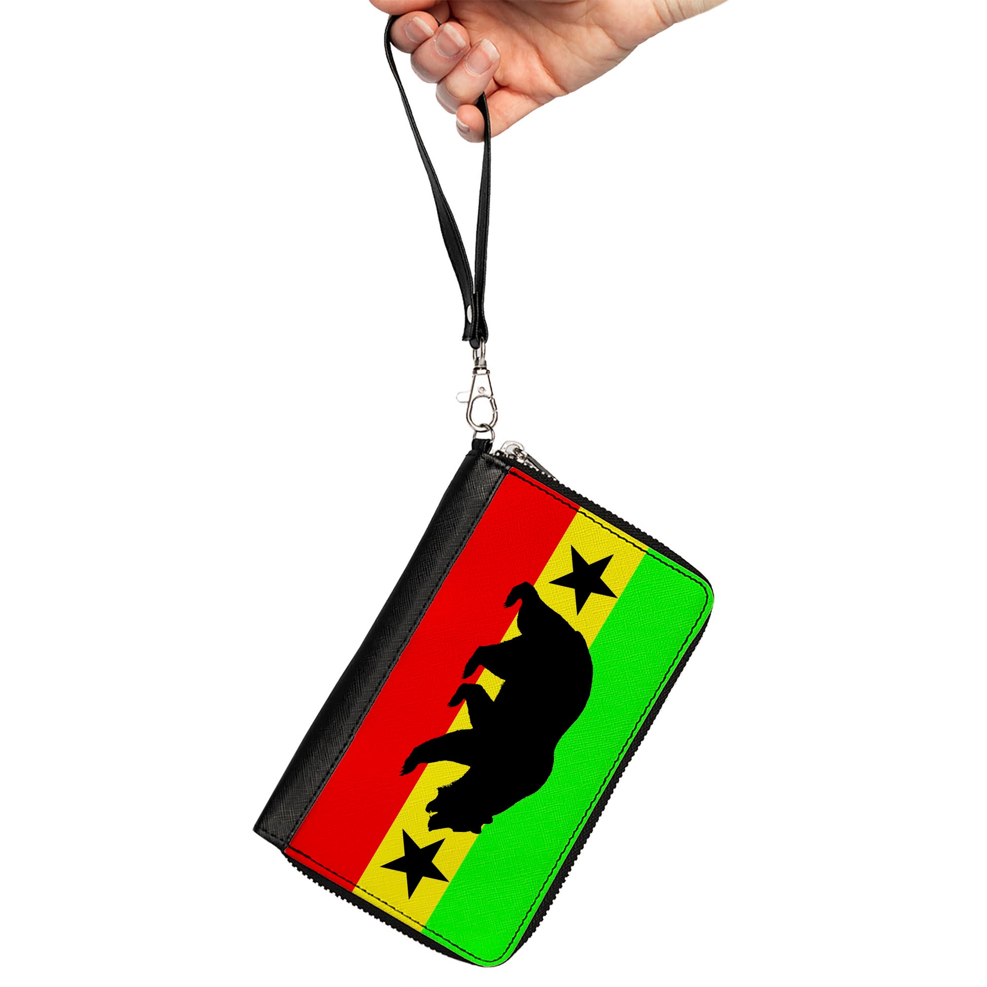 PU Zip Around Wallet Rectangle - Cali Bear/Star Silhouette Rasta/Black Clutch Zip Around Wallets Buckle-Down   