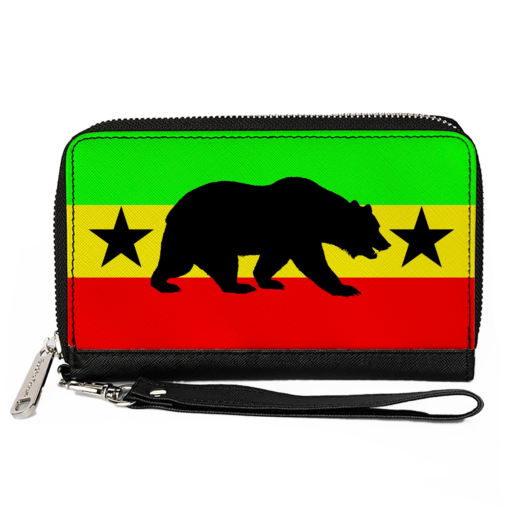 PU Zip Around Wallet Rectangle - Cali Bear/Star Silhouette Rasta/Black Clutch Zip Around Wallets Buckle-Down   