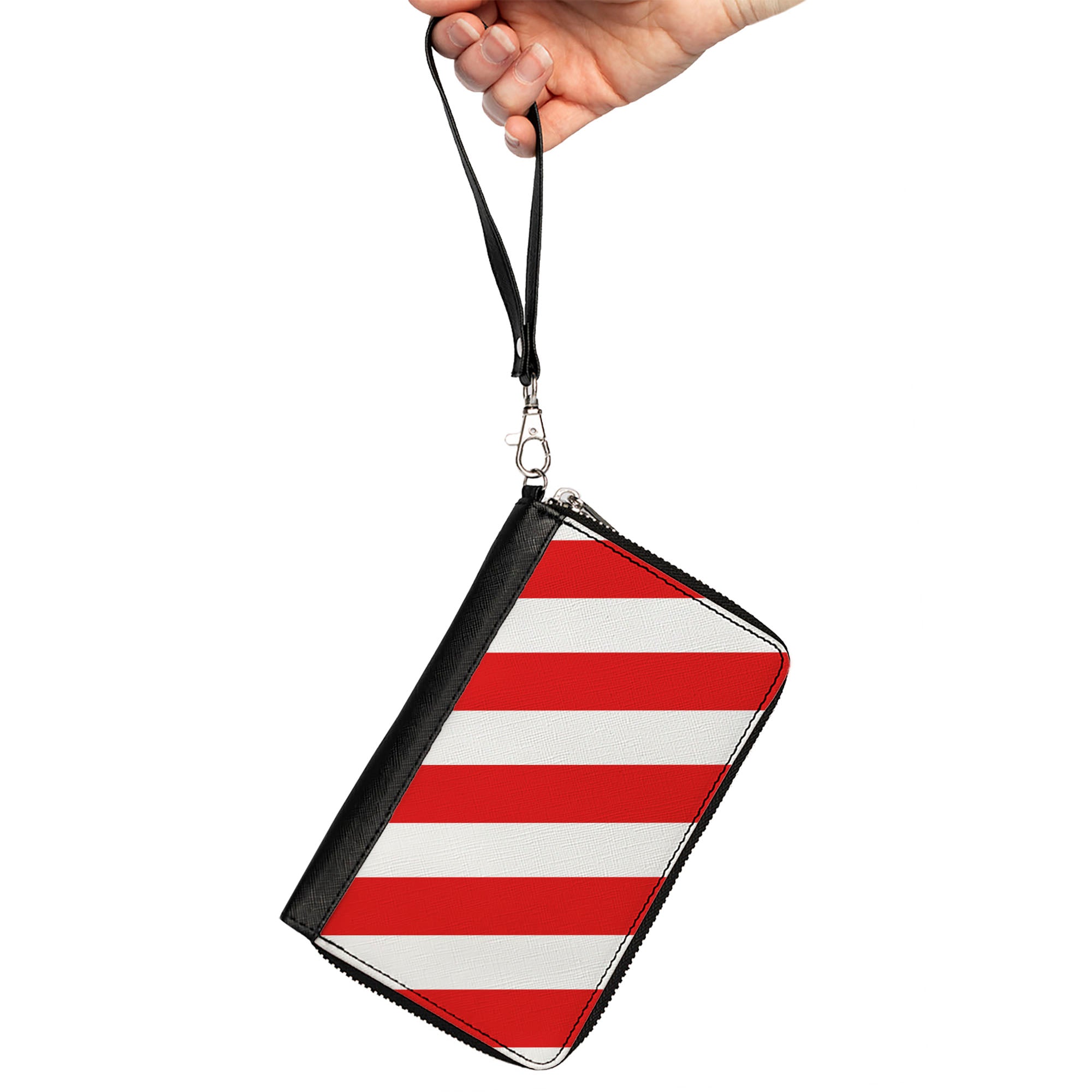 Women's PU Zip Around Wallet Rectangle - Candy Cane2 Stripe White Red Clutch Zip Around Wallets Buckle-Down   