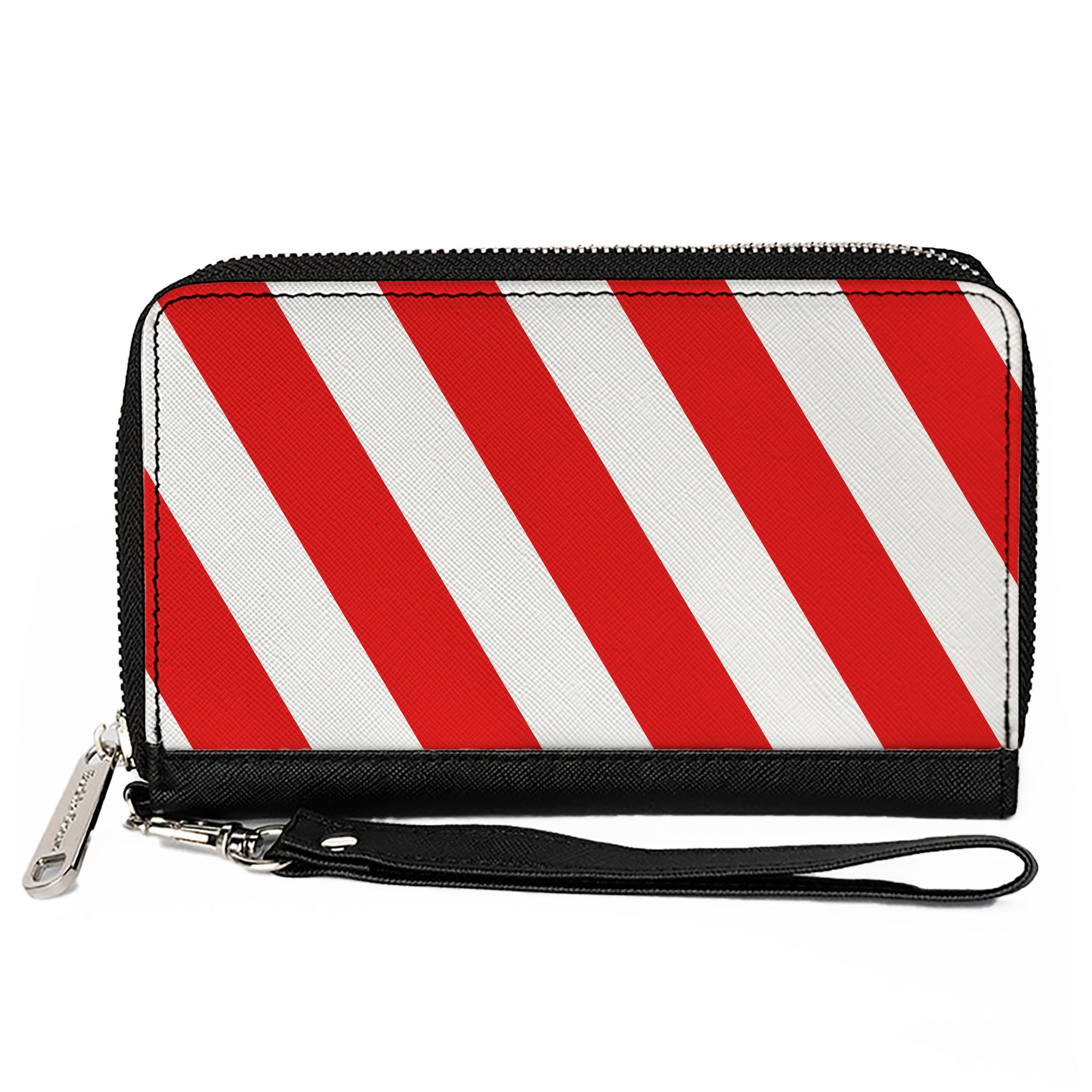 Women's PU Zip Around Wallet Rectangle - Candy Cane2 Stripe White Red Clutch Zip Around Wallets Buckle-Down   