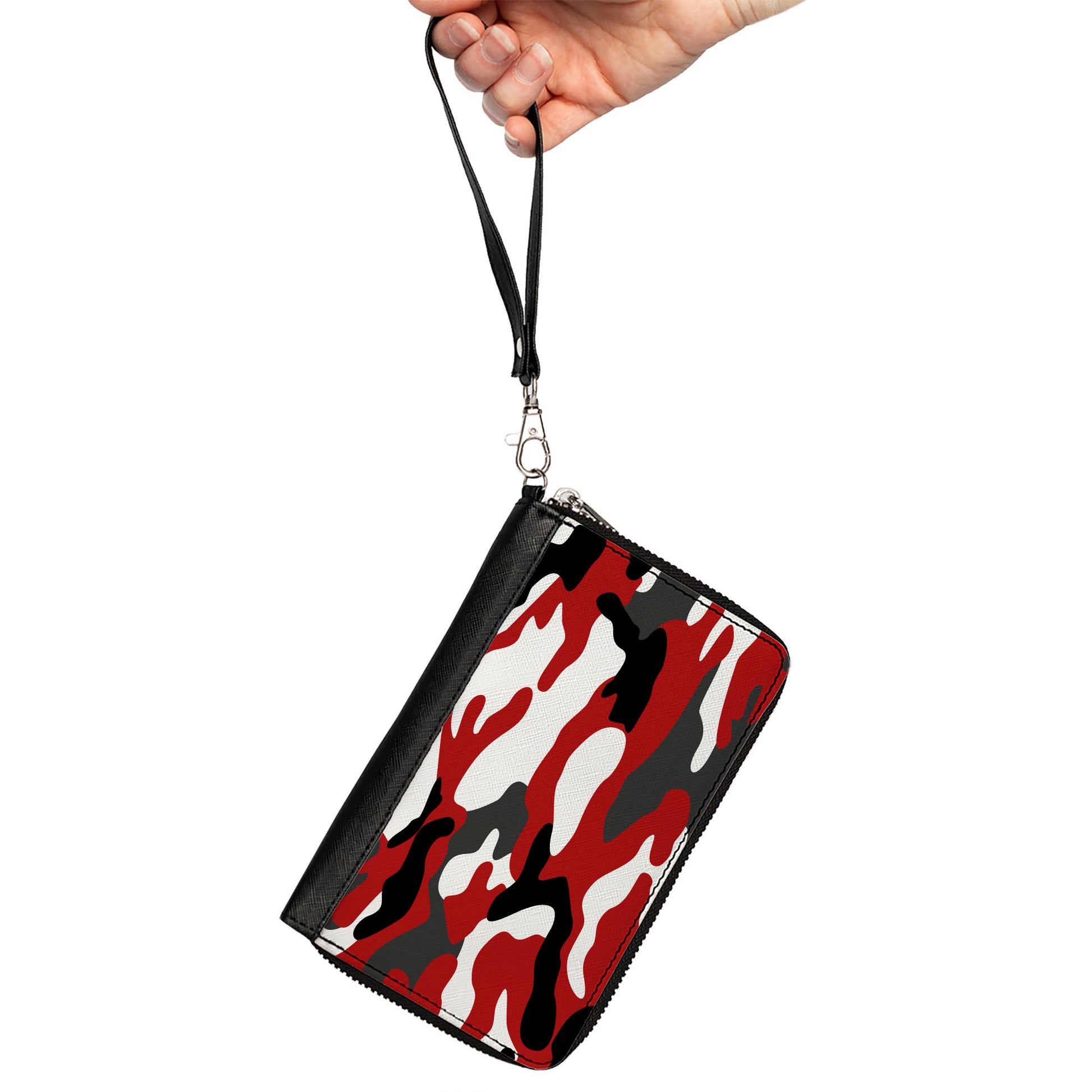 Women's PU Zip Around Wallet Rectangle - Camo Red Black Gray White Clutch Zip Around Wallets Buckle-Down   