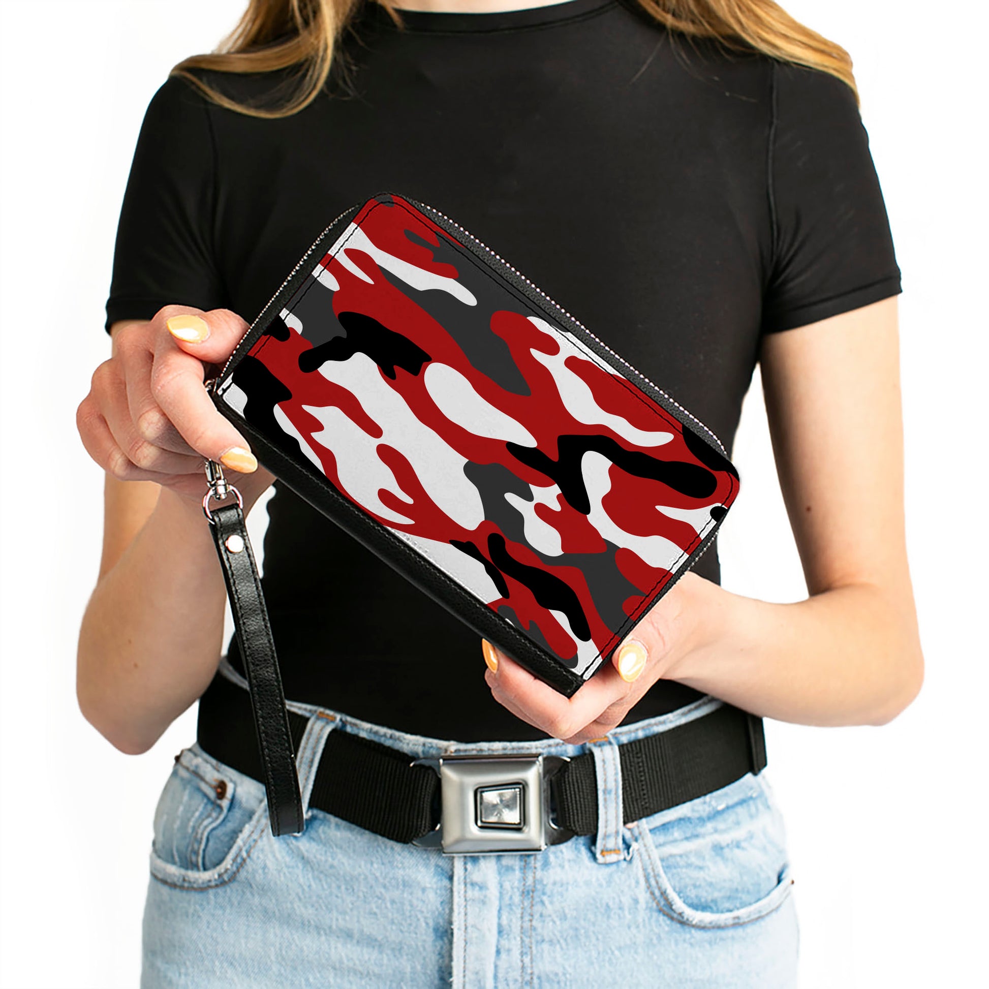 Women's PU Zip Around Wallet Rectangle - Camo Red Black Gray White Clutch Zip Around Wallets Buckle-Down   