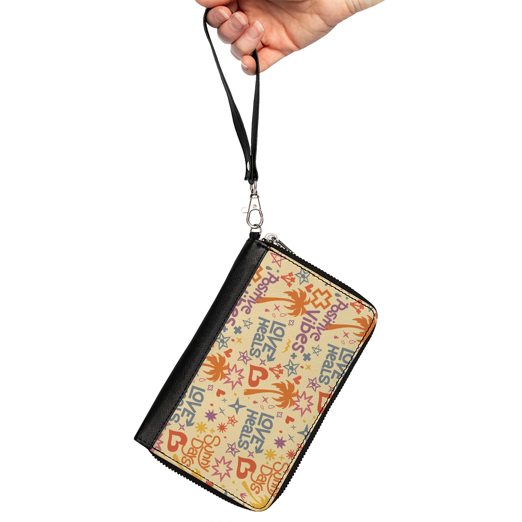 PU Zip Around Wallet Rectangle - Summer Harmony Collage Beige/Multi Color Clutch Zip Around Wallets Buckle-Down   