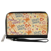 PU Zip Around Wallet Rectangle - Summer Harmony Collage Beige/Multi Color Clutch Zip Around Wallets Buckle-Down   