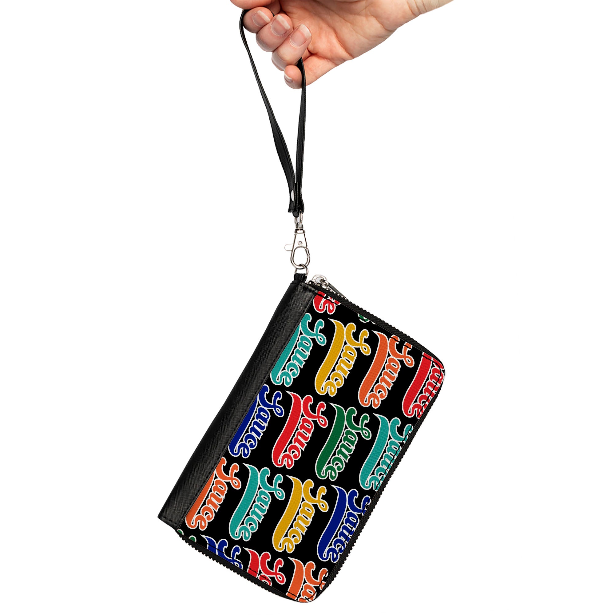 PU Zip Around Wallet Rectangle - SAUCE Baseball Script Black/Multi Color Clutch Zip Around Wallets Buckle-Down   