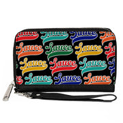 PU Zip Around Wallet Rectangle - SAUCE Baseball Script Black/Multi Color Clutch Zip Around Wallets Buckle-Down   