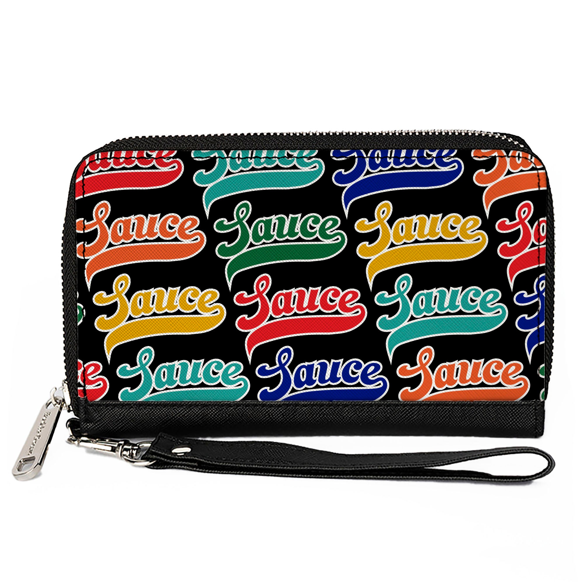 PU Zip Around Wallet Rectangle - SAUCE Baseball Script Black/Multi Color Clutch Zip Around Wallets Buckle-Down   