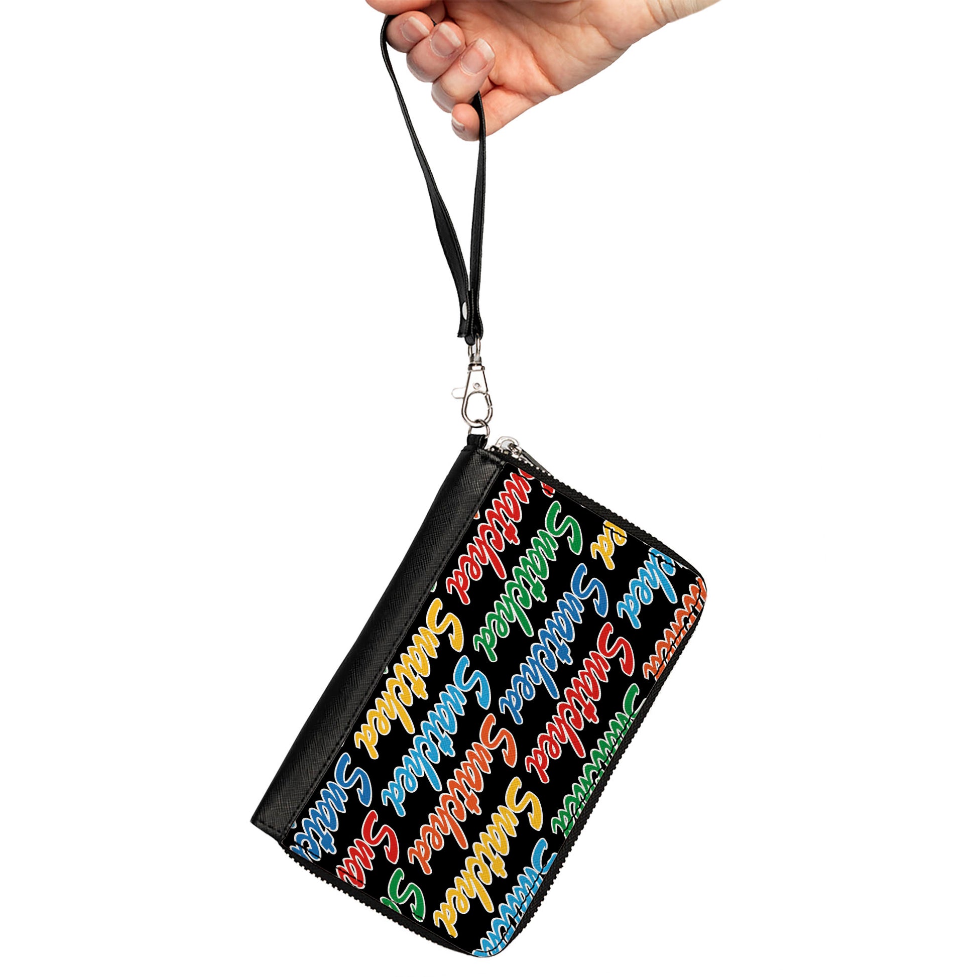 PU Zip Around Wallet Rectangle - SNATCHED Script Black/Multi Color Clutch Zip Around Wallets Buckle-Down   
