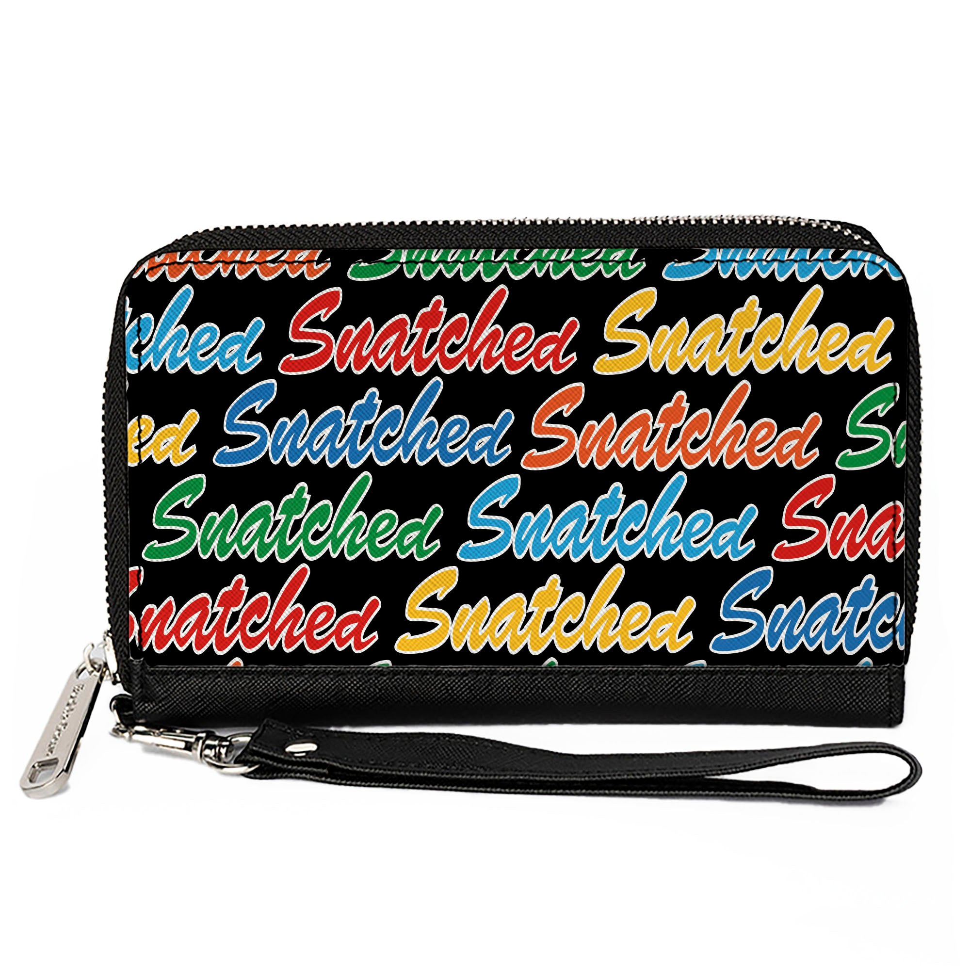 PU Zip Around Wallet Rectangle - SNATCHED Script Black/Multi Color Clutch Zip Around Wallets Buckle-Down   