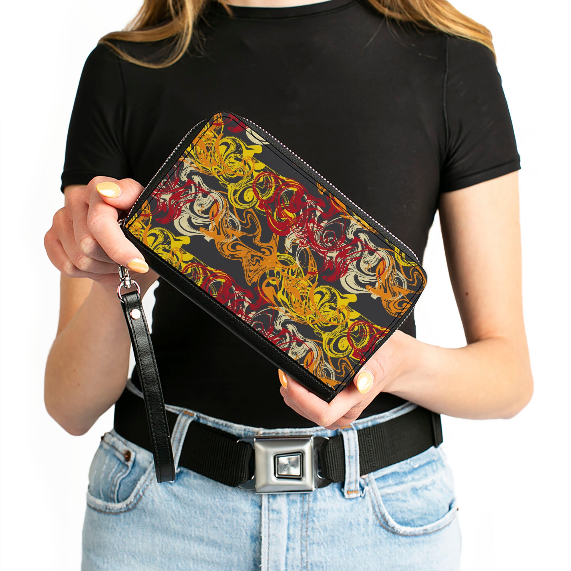 PU Zip Around Wallet Rectangle - Swirl Mix Gray/Multi Color Clutch Zip Around Wallets Buckle-Down   