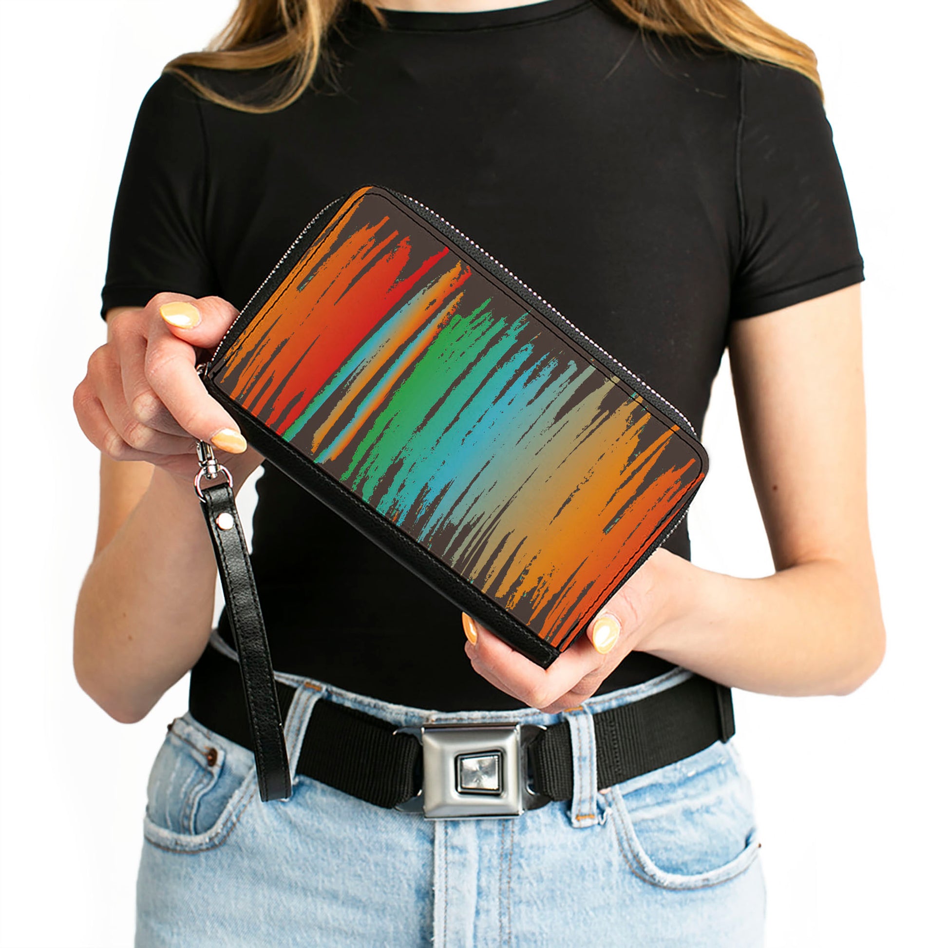 PU Zip Around Wallet Rectangle - Scribble Zarape Fade Brown/Multi Color Clutch Zip Around Wallets Buckle-Down   