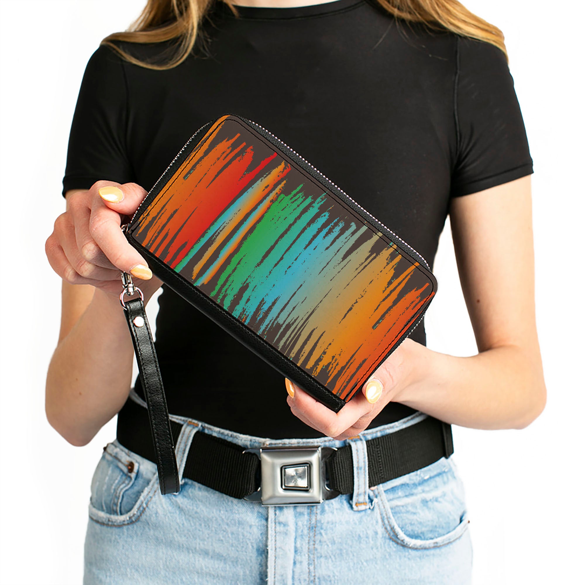 PU Zip Around Wallet Rectangle - Scribble Zarape Fade Brown/Multi Color Clutch Zip Around Wallets Buckle-Down   