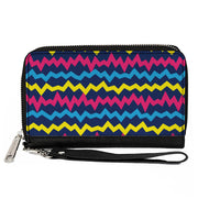 PU Zip Around Wallet Rectangle - Scribble Zig Zag Stripe Navy/Multi Color Clutch Zip Around Wallets Buckle-Down   