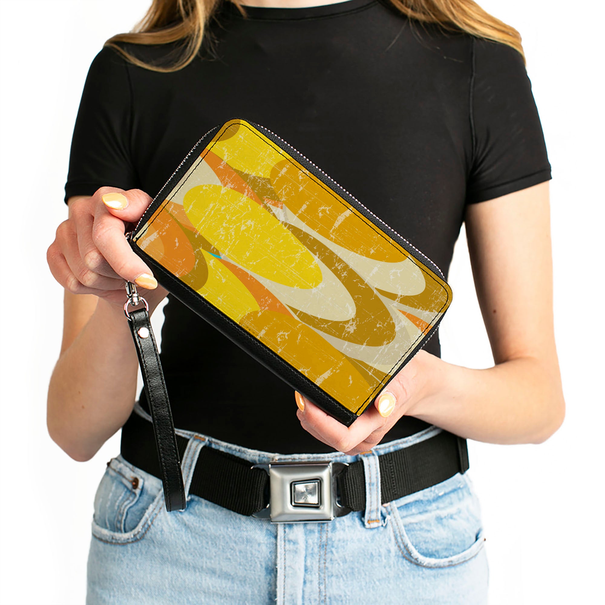 PU Zip Around Wallet Rectangle - Spots Stacked Weathered Yellows/Browns Clutch Zip Around Wallets Buckle-Down   