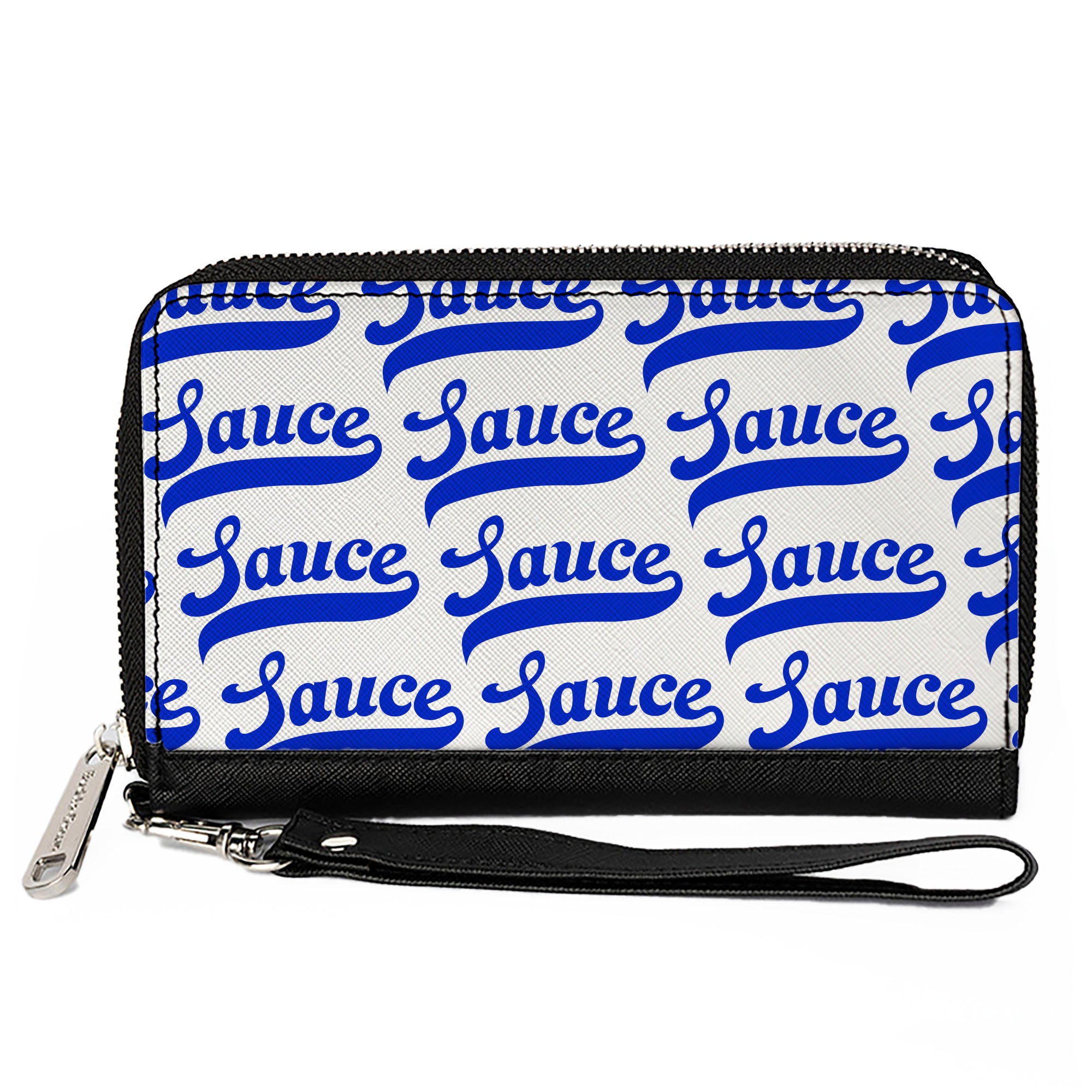 PU Zip Around Wallet Rectangle - SAUCE Baseball Script White/Blue Clutch Zip Around Wallets Buckle-Down   