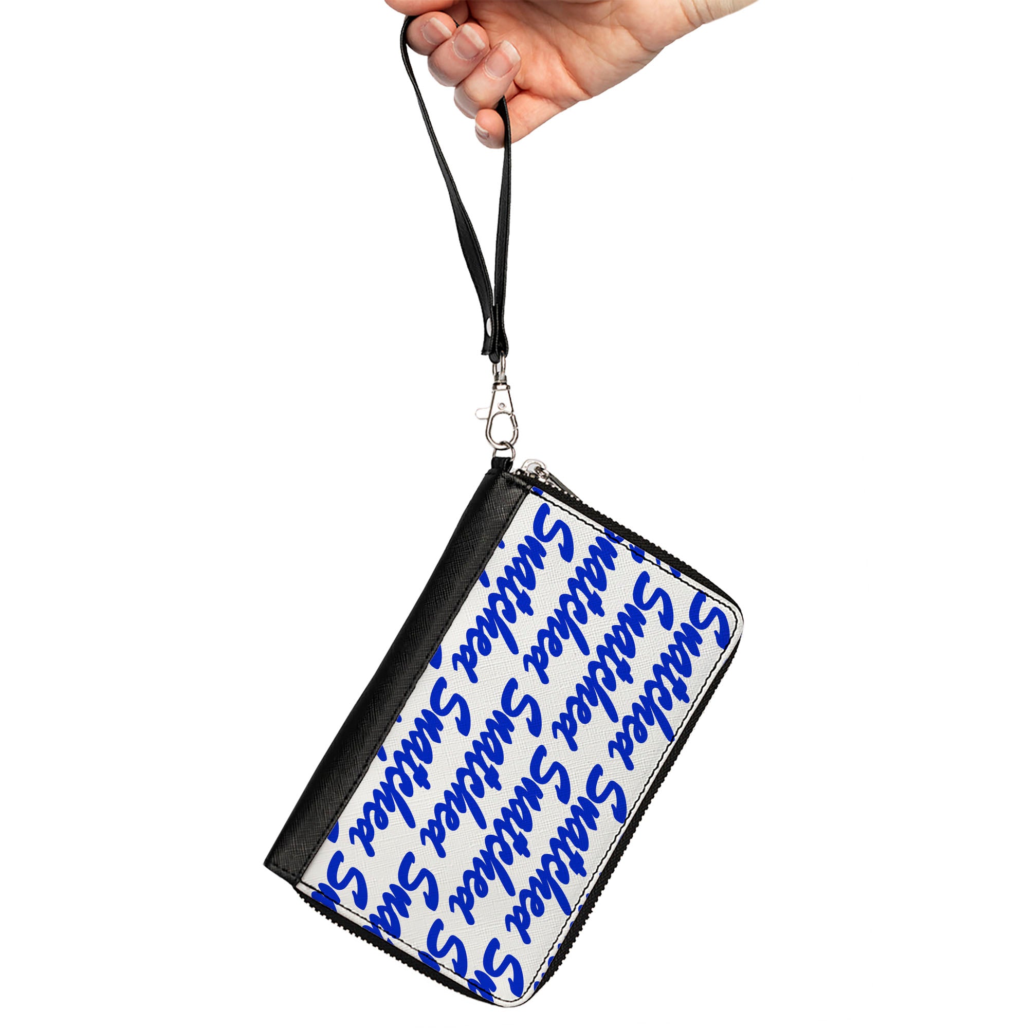 PU Zip Around Wallet Rectangle - SNATCHED Script White/Blue Clutch Zip Around Wallets Buckle-Down   