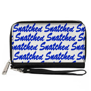 PU Zip Around Wallet Rectangle - SNATCHED Script White/Blue Clutch Zip Around Wallets Buckle-Down   