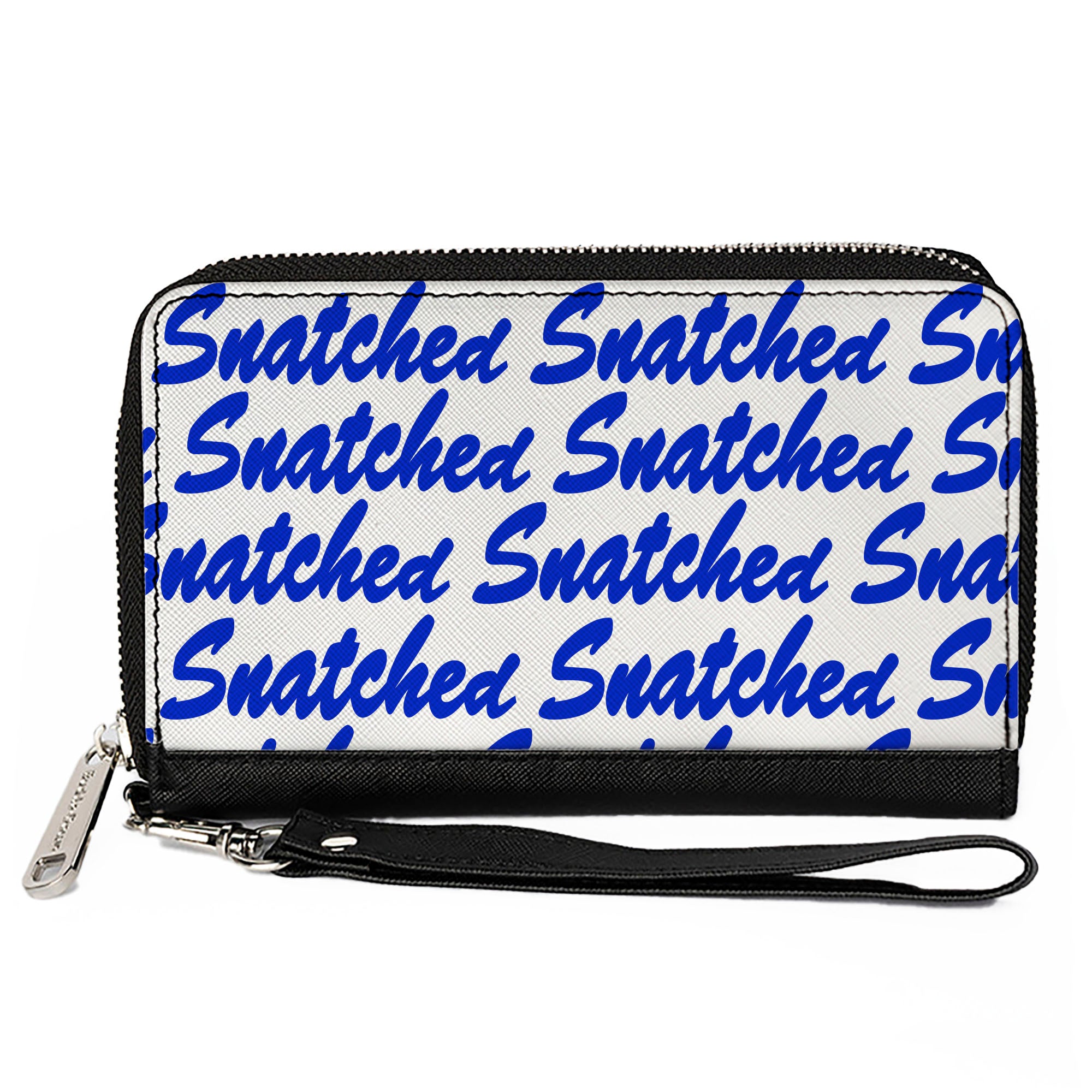 PU Zip Around Wallet Rectangle - SNATCHED Script White/Blue Clutch Zip Around Wallets Buckle-Down   