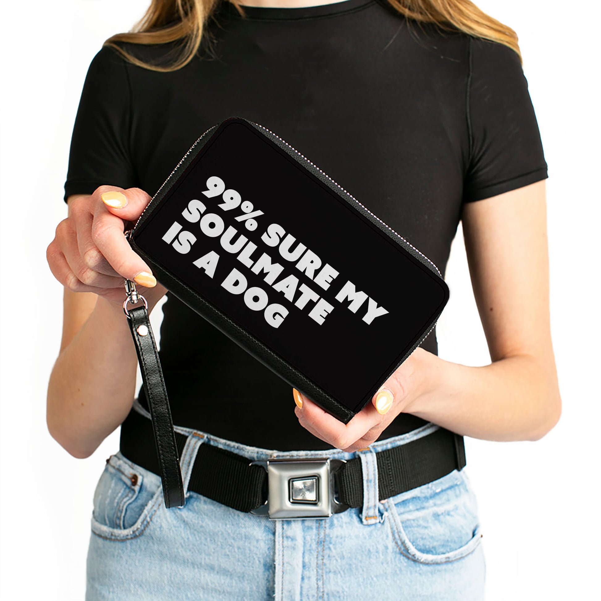 Women's PU Zip Around Wallet Rectangle - 99% SURE MY SOULMATE IS A DOG Black White Clutch Zip Around Wallets Buckle-Down   