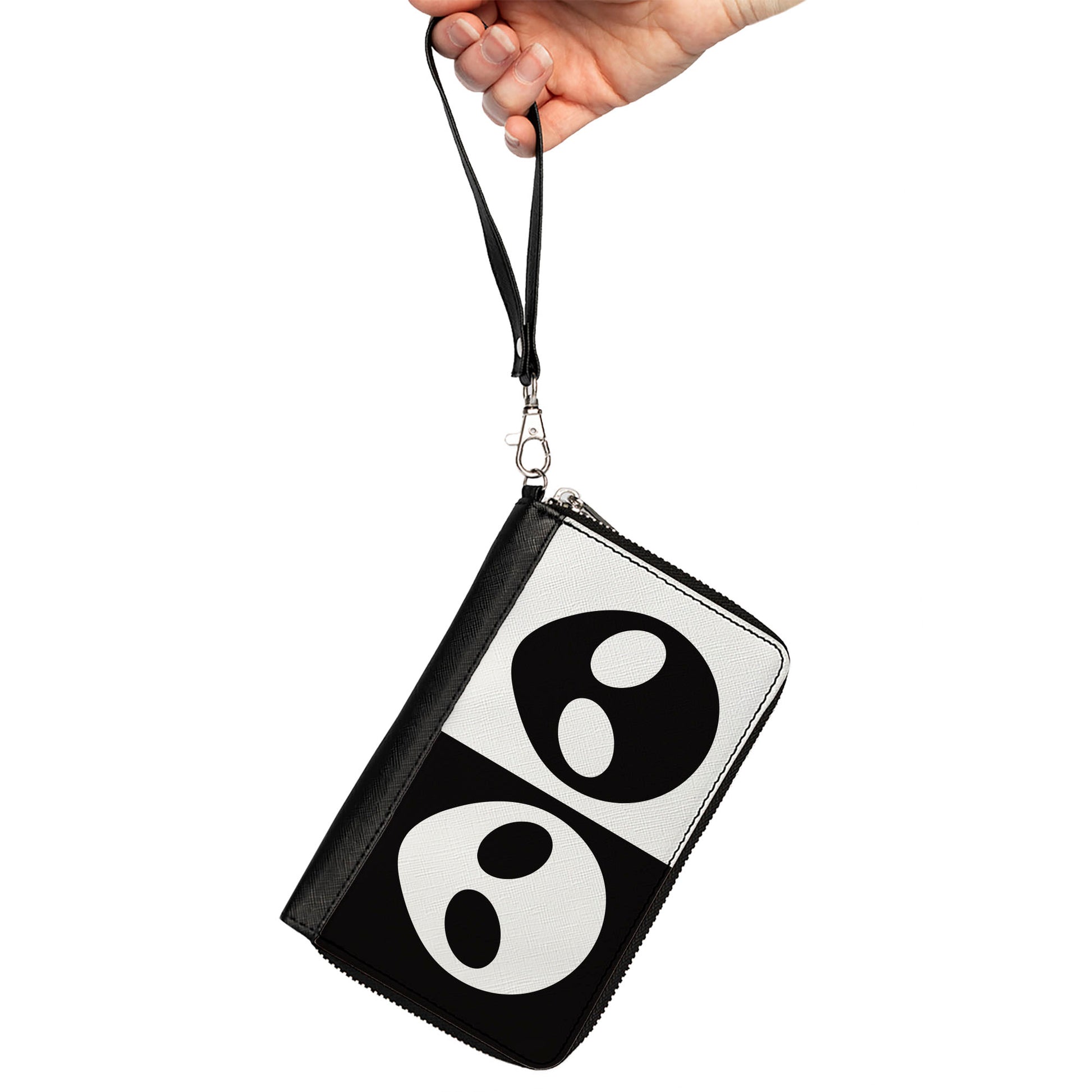 Women's PU Zip Around Wallet Rectangle - Alien Head Blocks Black White Clutch Zip Around Wallets Buckle-Down   