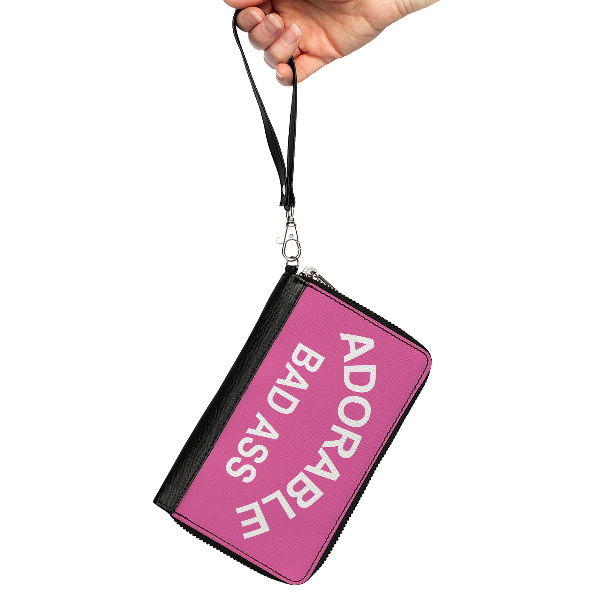 Women's PU Zip Around Wallet Rectangle - ADORABLE BAD ASS Pink White Clutch Zip Around Wallets Buckle-Down   