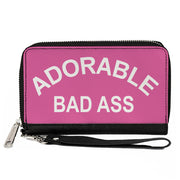 Women's PU Zip Around Wallet Rectangle - ADORABLE BAD ASS Pink White Clutch Zip Around Wallets Buckle-Down   