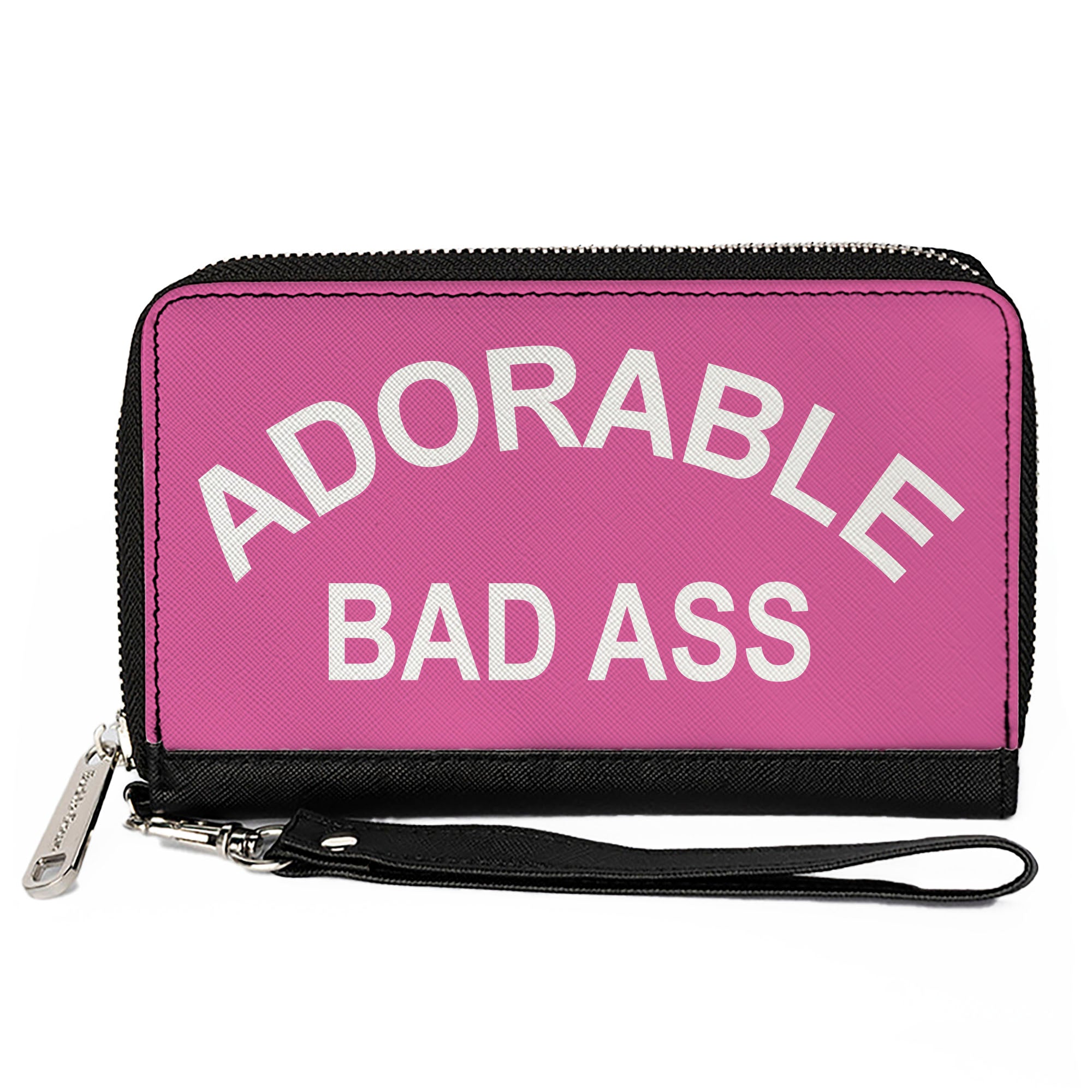 Women's PU Zip Around Wallet Rectangle - ADORABLE BAD ASS Pink White Clutch Zip Around Wallets Buckle-Down   