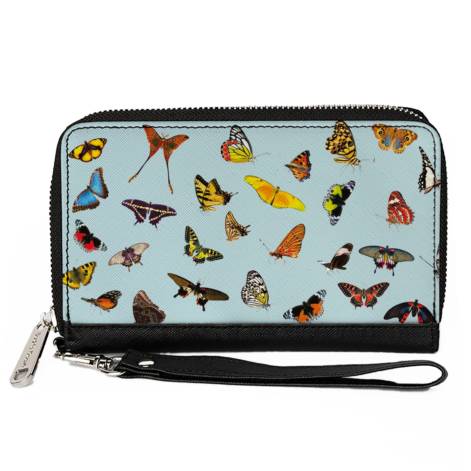 Women's PU Zip Around Wallet Rectangle - Butterflies Scattered Baby Blue Clutch Zip Around Wallets Buckle-Down   
