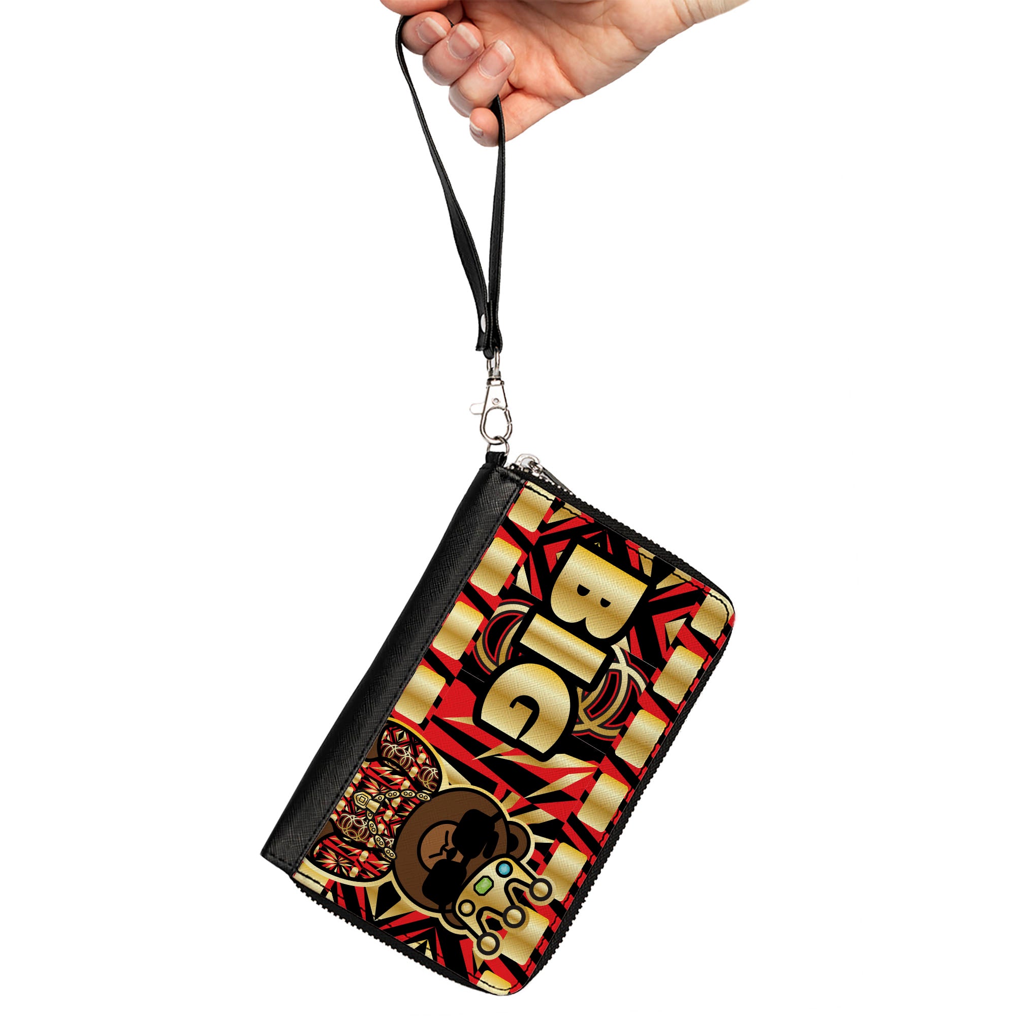 PU Zip Around Wallet Rectangle - Blinged Out BIG Bear Face CLOSE-UP Multi Color Clutch Zip Around Wallets Buckle-Down   