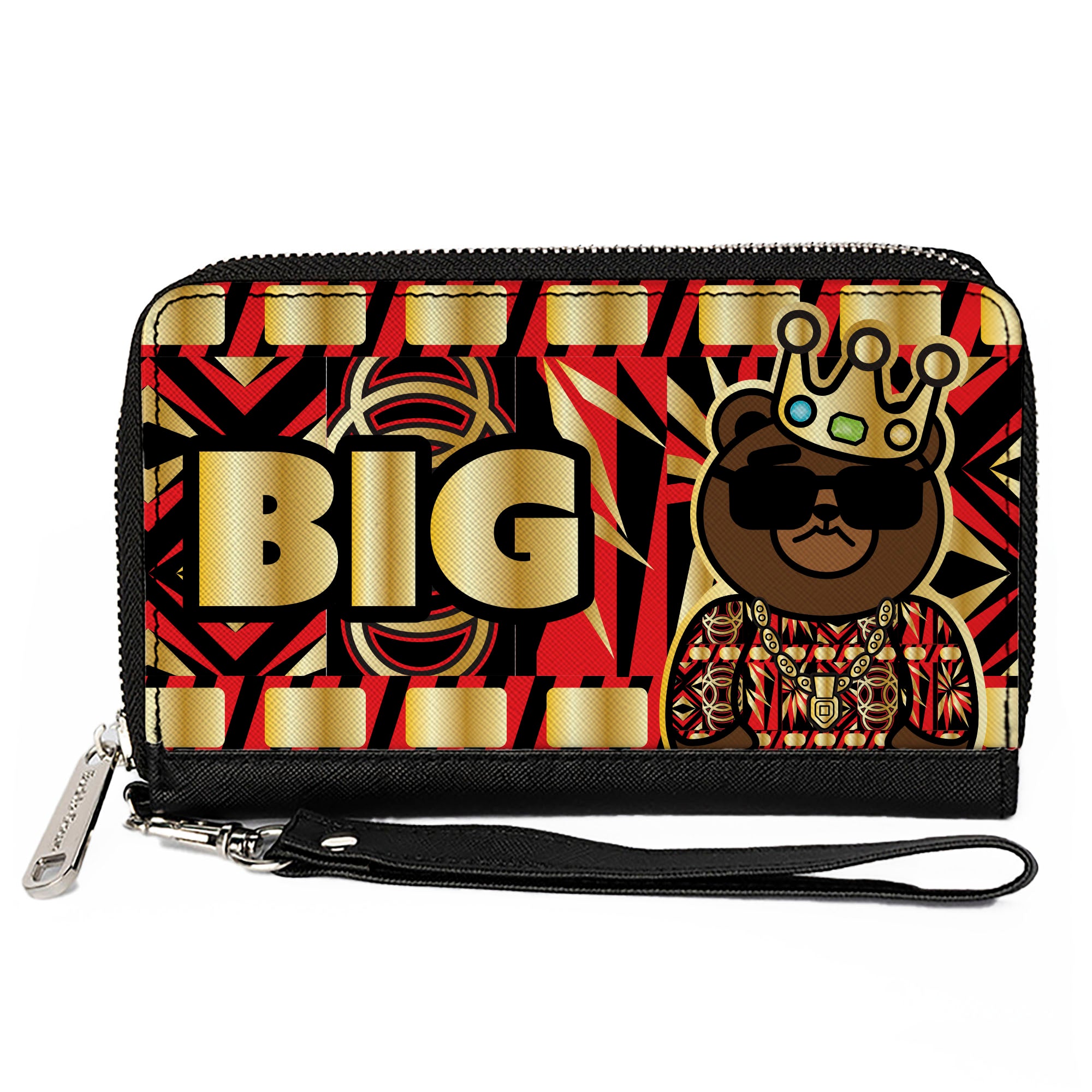 PU Zip Around Wallet Rectangle - Blinged Out BIG Bear Face CLOSE-UP Multi Color Clutch Zip Around Wallets Buckle-Down   