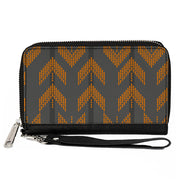 Women's PU Zip Around Wallet Rectangle - Chevron Stripe Grays Orange Clutch Zip Around Wallets Buckle-Down   