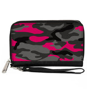 Women's PU Zip Around Wallet Rectangle - Camo Grays Pink Clutch Zip Around Wallets Buckle-Down   