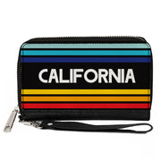 Women's PU Zip Around Wallet Rectangle - CALIFORNIA Stripes Black White Multi Color Clutch Zip Around Wallets Buckle-Down   