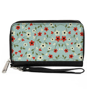 Women's PU Zip Around Wallet Rectangle - Ditsy Floral Chain Baby Blue Red White Green Clutch Zip Around Wallets Buckle-Down   