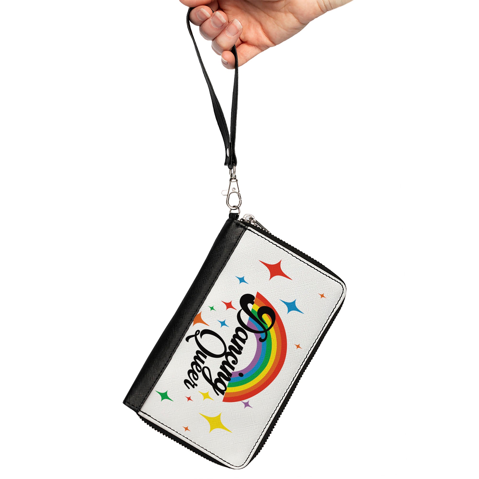 Women's PU Zip Around Wallet Rectangle - DANCING QUEER Rainbow White Black Multi Color Clutch Zip Around Wallets Buckle-Down   