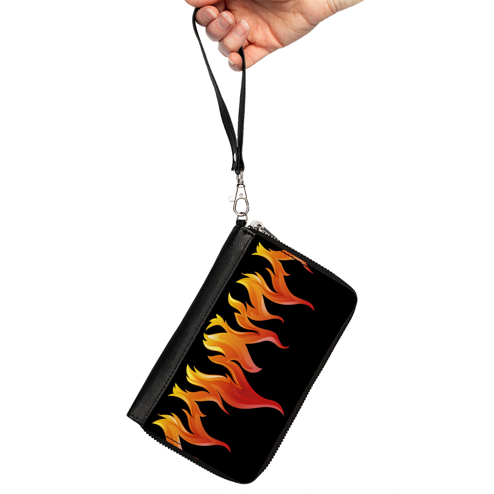 PU Zip Around Wallet Rectangle - Flames Black/Reds/Orange/Yellows Clutch Zip Around Wallets Buckle-Down   