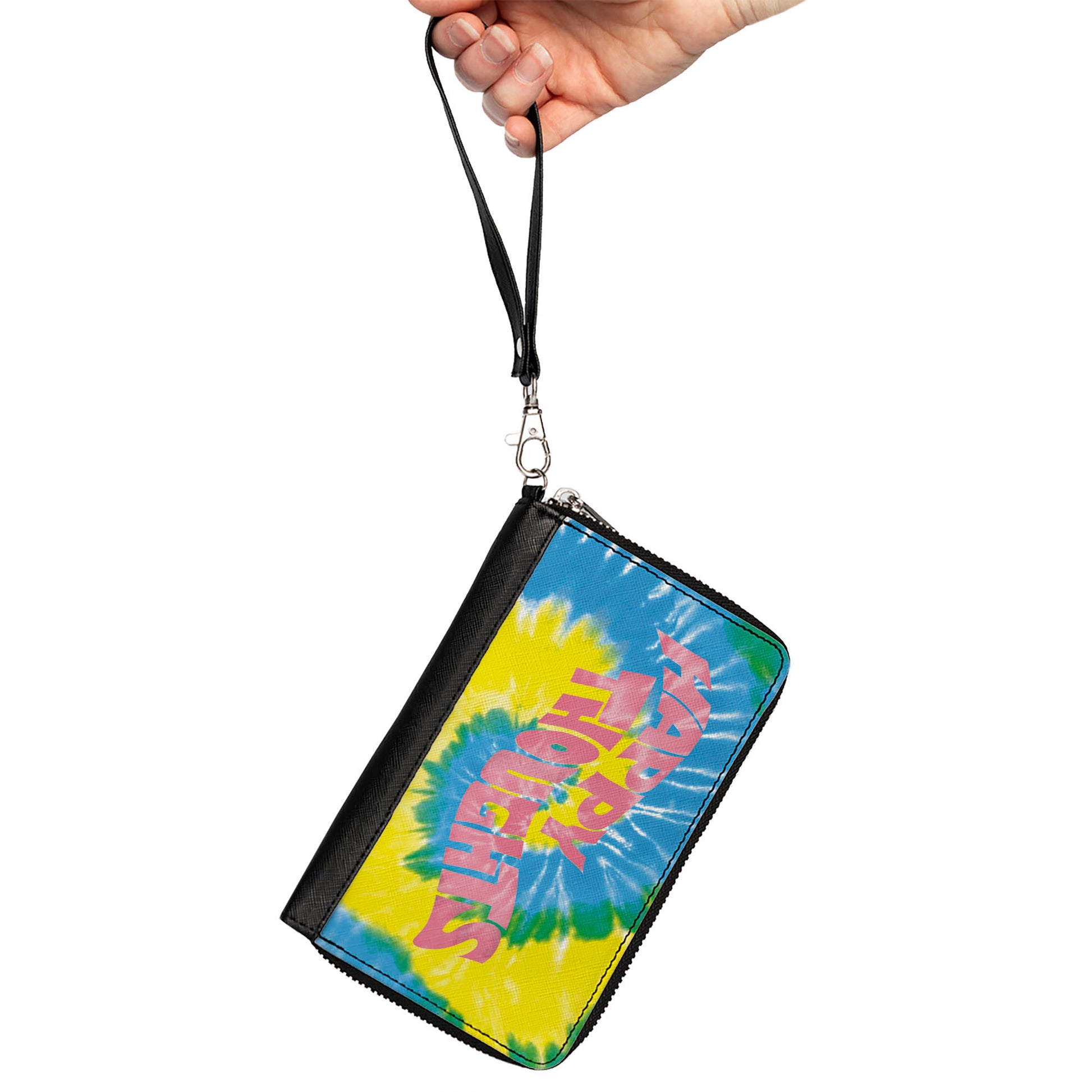 Women's PU Zip Around Wallet Rectangle - HAPPY THOUGHTS Tie Dye Blue Yellow White Pink Clutch Zip Around Wallets Buckle-Down   