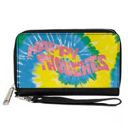 Women's PU Zip Around Wallet Rectangle - HAPPY THOUGHTS Tie Dye Blue Yellow White Pink Clutch Zip Around Wallets Buckle-Down   