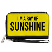 Women's PU Zip Around Wallet Rectangle - I'M A RAY OF SUNSHINE Yellow Black Clutch Zip Around Wallets Buckle-Down   