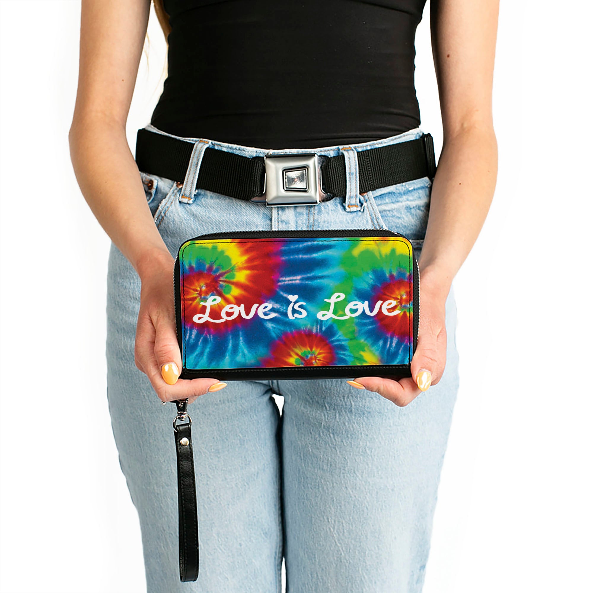 Women's PU Zip Around Wallet Rectangle - LOVE IS LOVE BD Tie Dye White Clutch Zip Around Wallets Buckle-Down   