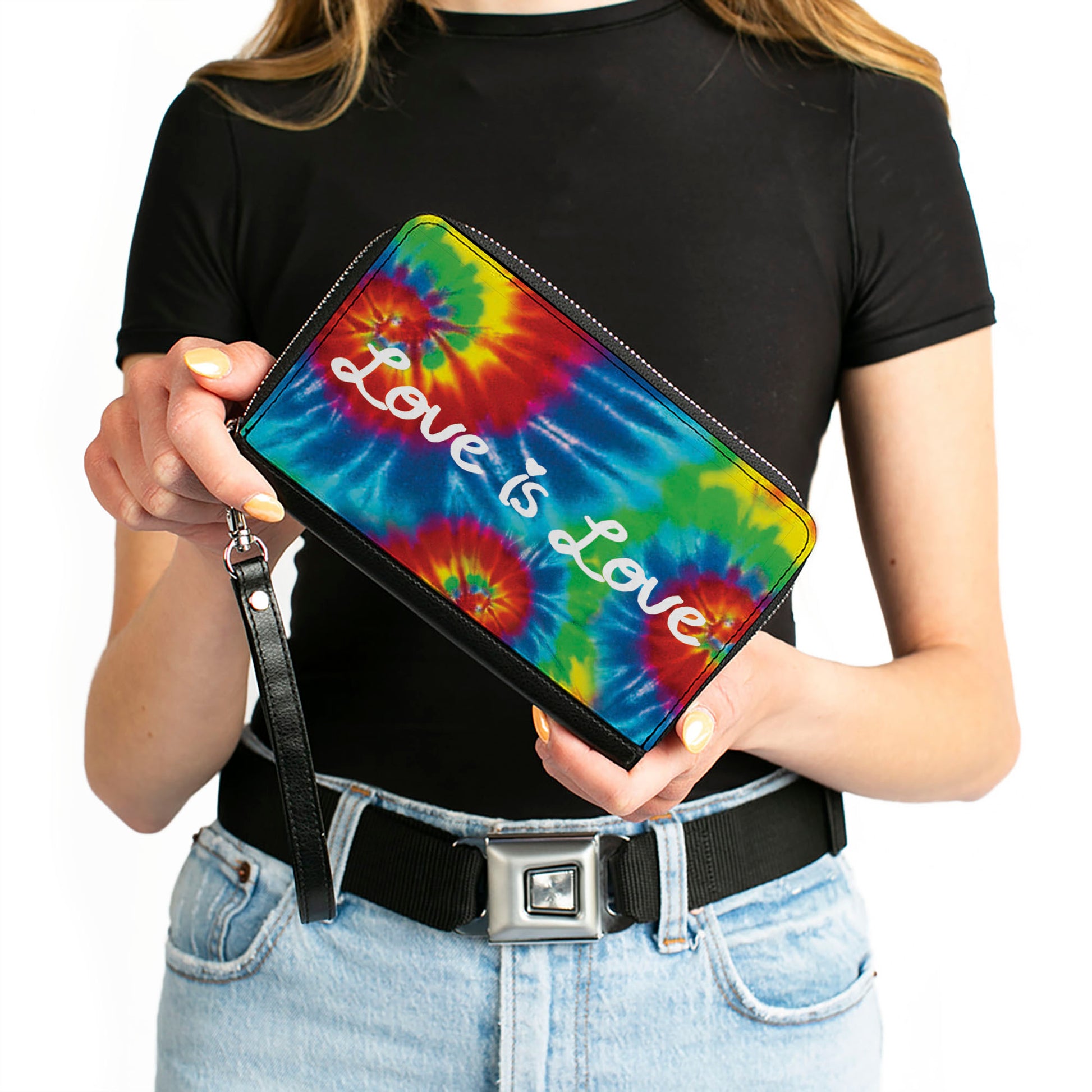 Women's PU Zip Around Wallet Rectangle - LOVE IS LOVE BD Tie Dye White Clutch Zip Around Wallets Buckle-Down   