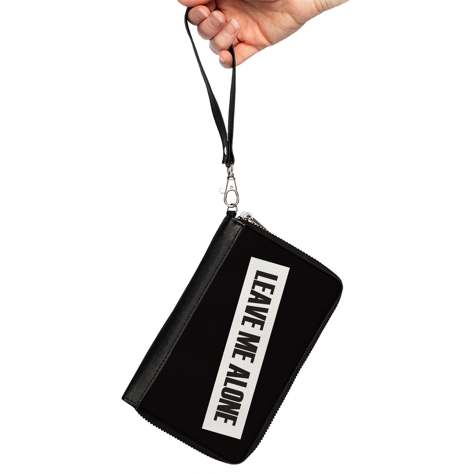 Women's PU Zip Around Wallet Rectangle - LEAVE ME ALONE Block Black White Clutch Zip Around Wallets Buckle-Down   