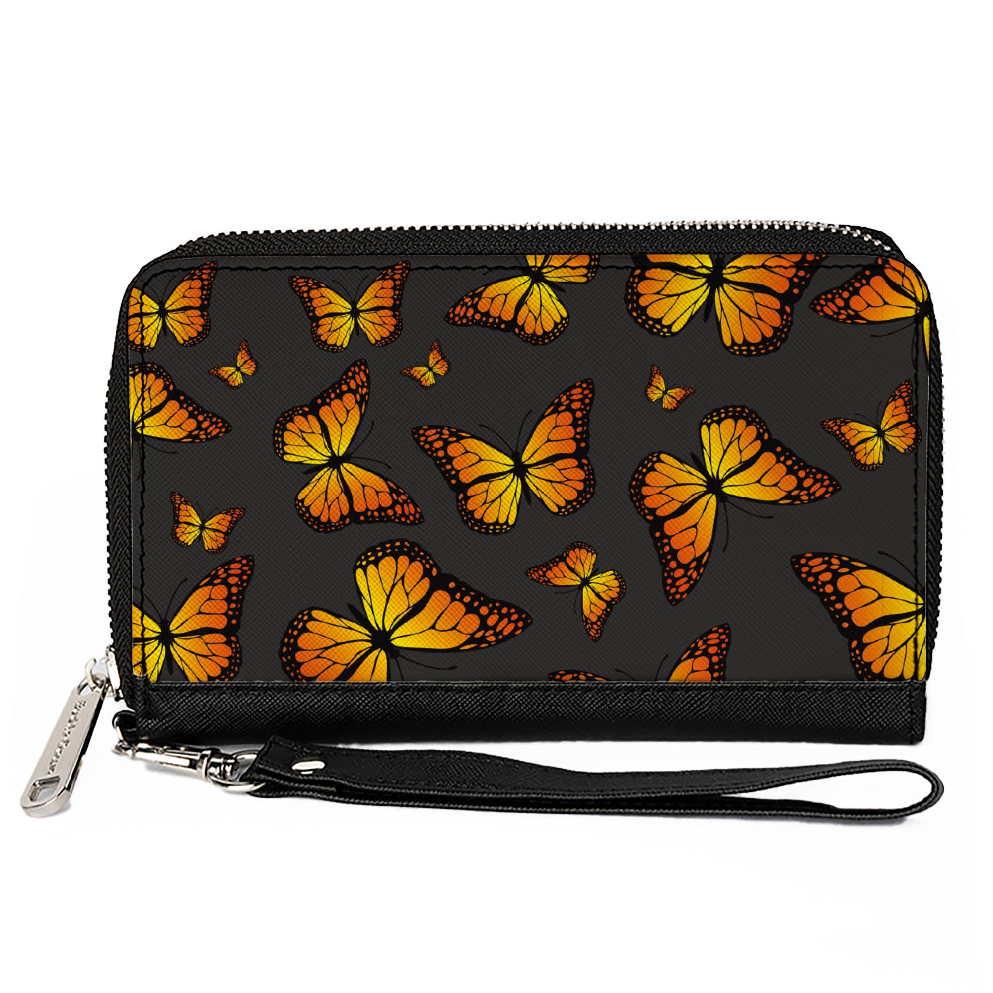 Women's PU Zip Around Wallet Rectangle - Monarch Butterflies Scattered Gray Clutch Zip Around Wallets Buckle-Down   