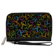 PU Zip Around Wallet Rectangle - Mushroom Outlines Scattered2 Black Multi Neon Clutch Zip Around Wallets Buckle-Down   