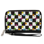 PU Zip Around Wallet Rectangle - Mushrooms Scattered2 Checker Black White Multi Neon Clutch Zip Around Wallets Buckle-Down   