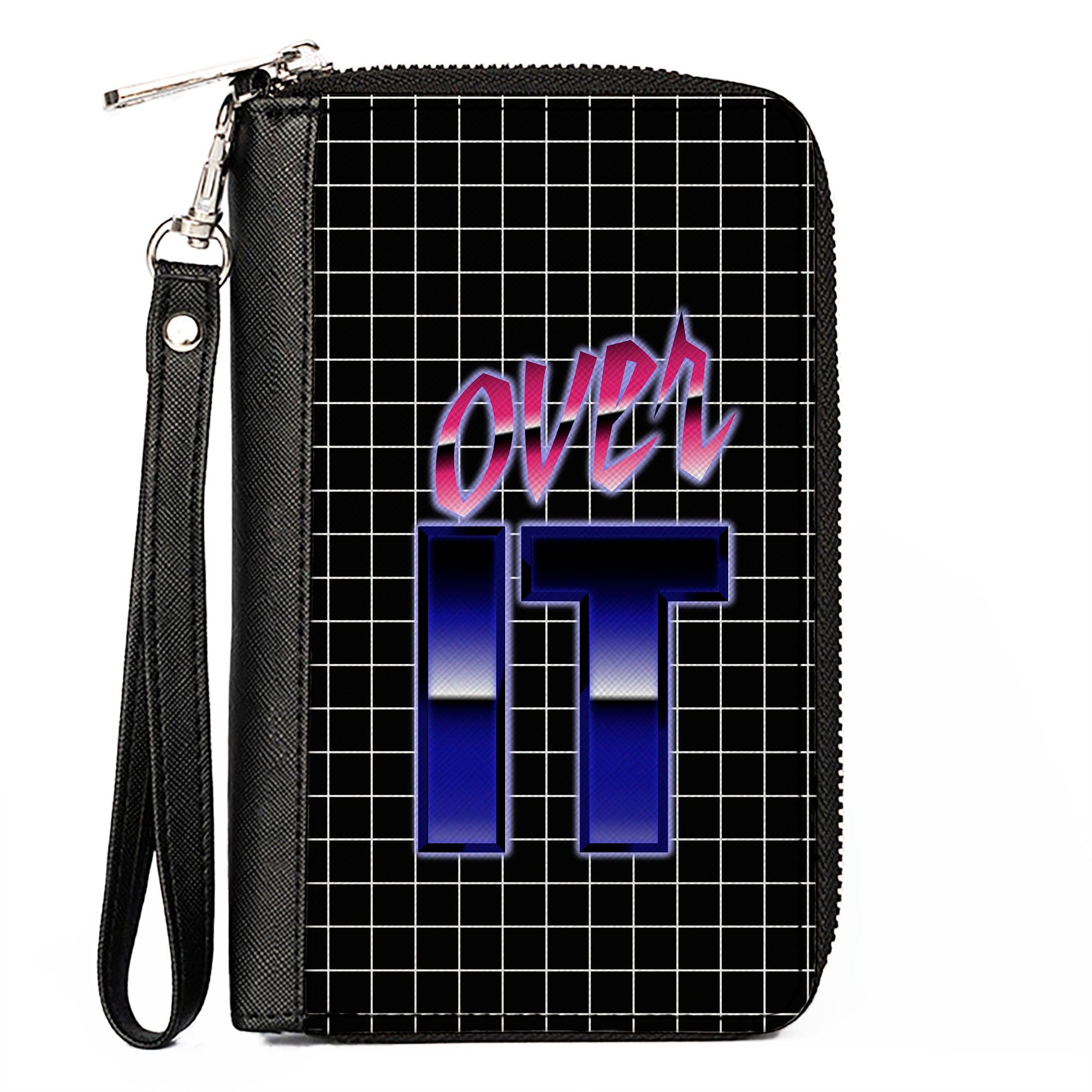 Women's PU Zip Around Wallet Rectangle - OVER IT Grid Black White Pinks Purples Clutch Zip Around Wallets Buckle-Down   