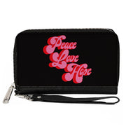 PU Zip Around Wallet Rectangle - PEACE LOVE HOPE Script Black Red Pink Clutch Zip Around Wallets Buckle-Down   